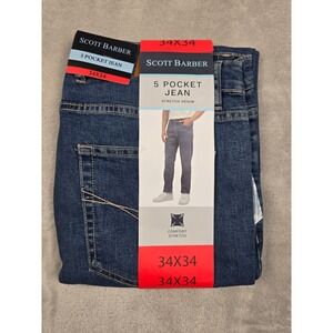 Scott Barber 5 Pocket Jean Mens 34x34 Blue Straight Fit Comfort Stretch Denim